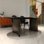 Patchwork Marble Dining Table with Flared Panel Legs and Textured Edge